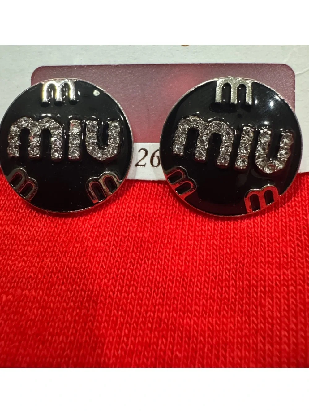 Mi Black and Silver Crystal Logo Round Cufflinks